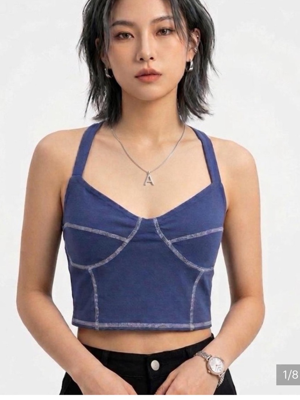 PacSun Blue Cropped Medium Tank with Contrast Stitching